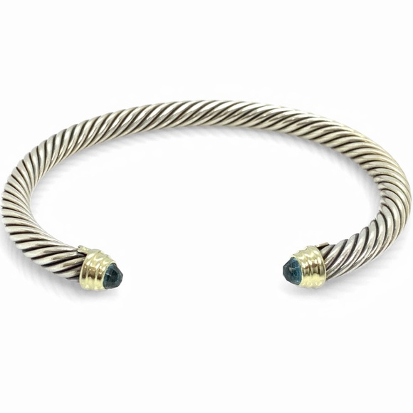 David Yurman Jewelry - David Yurman sterling silver & 14k gold 5mm bracelet with blue topaz